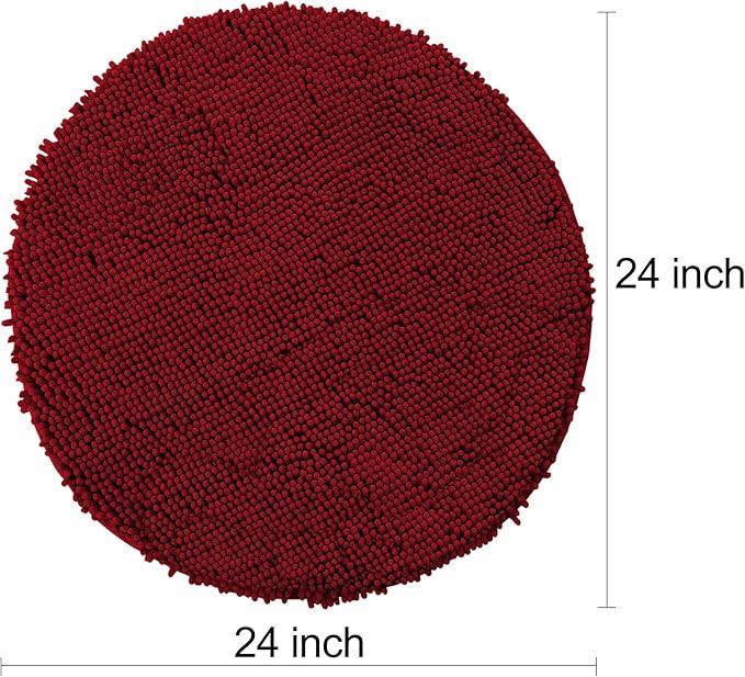 Smiry Luxury Chenille Round 24x24, Extra Soft and Absorbent Shaggy Bathroom Mat Rugs, Machine Washable, Non-Slip Plush Carpet for Tub, Shower, and Bath Room, Burgundy - ModernBath