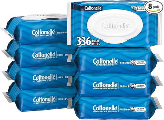 Cottonelle Fresh Feel Flushable Wet Wipes, Adult Wet Wipes, 8 Flip-Top Packs, 42 Wipes Per Pack (336 Total Wipes), Packaging May Vary - ModernBath