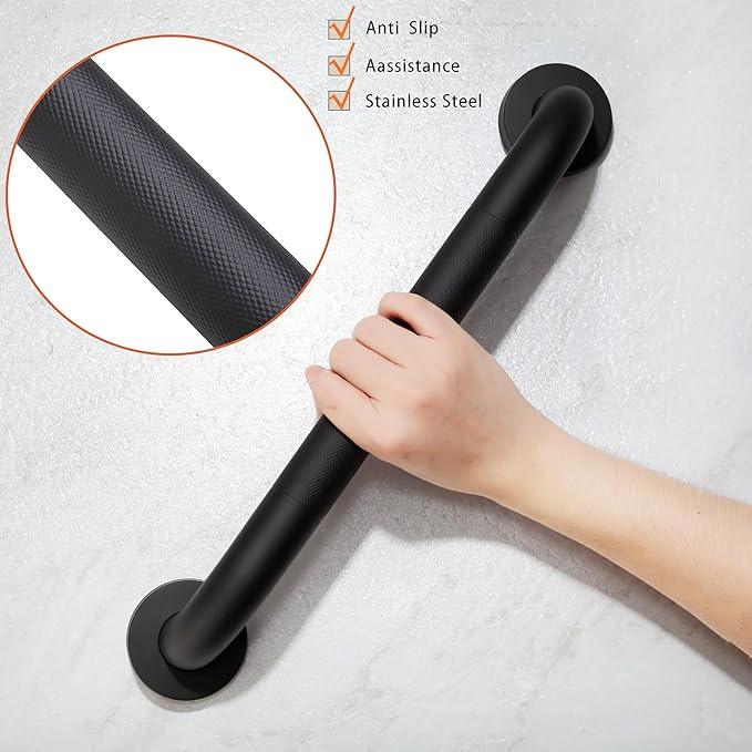 Rackickyer Shower Grab Bar, 2 Pack 16 Inch Black Bathroom Grab Bar, 1.25" Diameter 304 Stainless Steel Anti-Slip Grab Bars for Bathtubs and Showers, Handicap Shower Grab Bar for Seniors Elderly - ModernBath