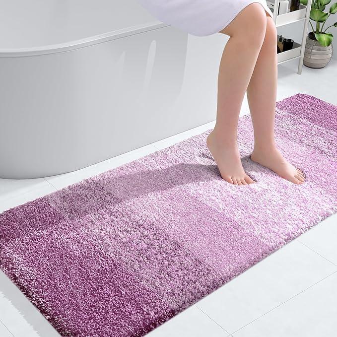 OLANLY Bathroom Runner Rugs 54x24, Extra Soft Absorbent Microfiber Bath Rugs, Rubber Backing, Quick Dry, Washable Bath Mats for Bathroom Floor, Tub and Shower, Home Decor Accessories, Pinkish-Purple - ModernBath