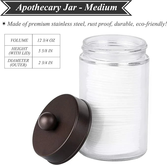 Apothecary Jars 3 Pack - Glass Bathroom Containers with Stainless Steel Lids - Rustic Farmhouse Decor Bathroom Accessories, Vanity Organizer Apothecary Jars for Qtip/Cotton Balls (Bronze) - ModernBath