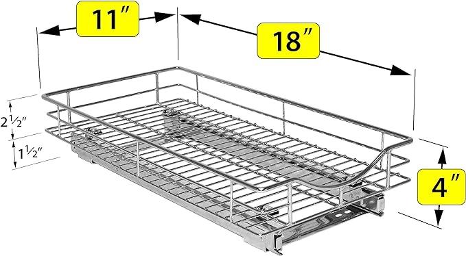 LYNK PROFESSIONAL® Pull Out Cabinet Organizer, 11" x 18" Slide Out Drawers for Kitchen Cabinets - Sliding Pull-Out Pantry Shelves – Home Shelf Organizers - Lifetime Ltd. Warranty, Chrome - ModernBath