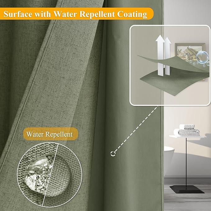 Jowels No Hooks Needed Linen Shower Curtain and Liner Set,Sage Green Hotel Luxury Decor Shower Curtains for Bathroom with See Through Top Window,Water Resistant Fabric,72Wx78L,Sage Green - ModernBath