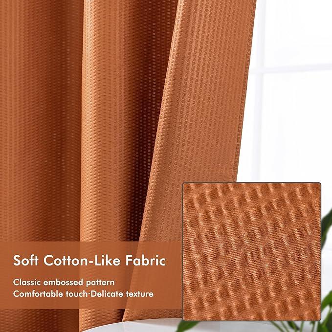 Mrs Awesome No Hook Shower Curtain with Snap-in Liner, Embossed Waffle Design Fabric Shower Curtain for Bathroom, Soft & Lightweight, 71x74, Taerracotta - ModernBath
