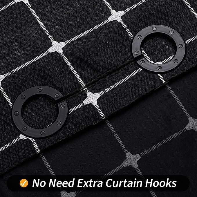 No Hooks Required Farmhouse Shower Curtain with Snap-in Liner - with Window & Magnets, Boho Cotton Linen Fabric Shower Curtains with Tassels for Rustic Bathroom Decor, Black and White, 72 x 74 - ModernBath