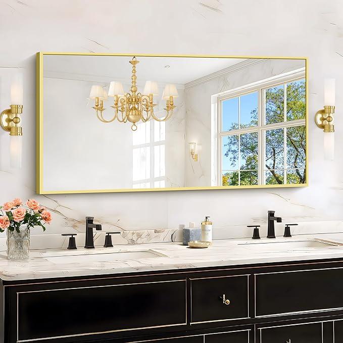 KOCUUY Gold Bathroom Mirror, 24x48 inch Brushed Gold Mirror for Over Sink, Aluminum Framed Rectangular Bathroom Mirror for Bedroom Living Room Bathroom, Hang Horizontal/Vertical - ModernBath