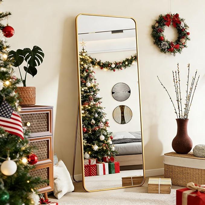 BEAUTYPEAK Gold Full Length Mirror, 56"x21" Rounded Corner Floor Mirror Standing Hanging or Leaning Against Wall, Suitable for Bedroom or Dressing Room - ModernBath
