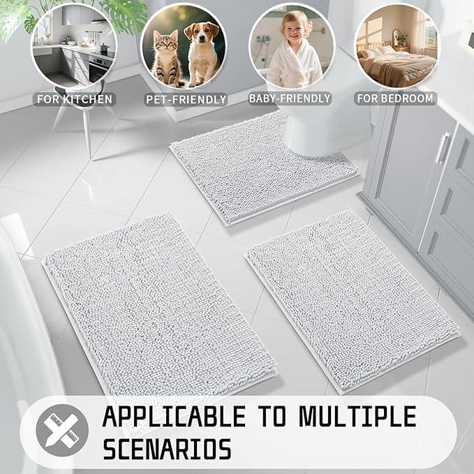 Yimobra Large Bathroom Rugs 36"x24", Non Slip Bath Mat for Tub, Shaggy Rug Floor Carpet, Extra Soft Super Absorbent Quick Dry, Machine Washable,Silver - ModernBath