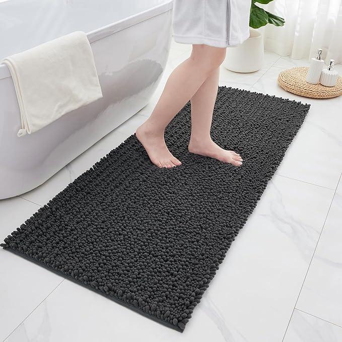 ILANGO Bathroom Rugs Dark Grey 44x24,Extra Soft Absorbent Chenille Bath Rugs,Thick Non-Slip Shaggy Bath Mat,Machine Washable Quick Dry Bath Mats for Bathroom Floor, Tub, Shower Accessories - ModernBath
