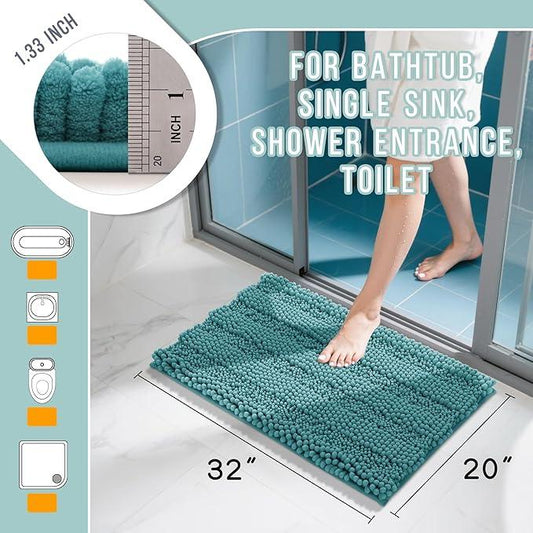 Yimobra Bathroom Rug Mat 32 x 20, Non Slip and Super Absorbent Bath Mat,Machine Washable Quick Dry,Ultra Plush Chenille Shower Rugs for Bathroom Floor Sink Tub and Shower Outside,Teal Blue - ModernBath