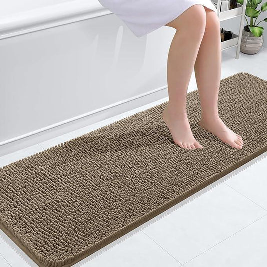 OLANLY Bathroom Rugs 59x20, Extra Soft Absorbent Chenille Bath Rugs, Rubber Backing Quick Dry, Machine Washable Bath Mats for Bathroom Floor, Tub and Shower, Home Decor Accessories, Tan - ModernBath