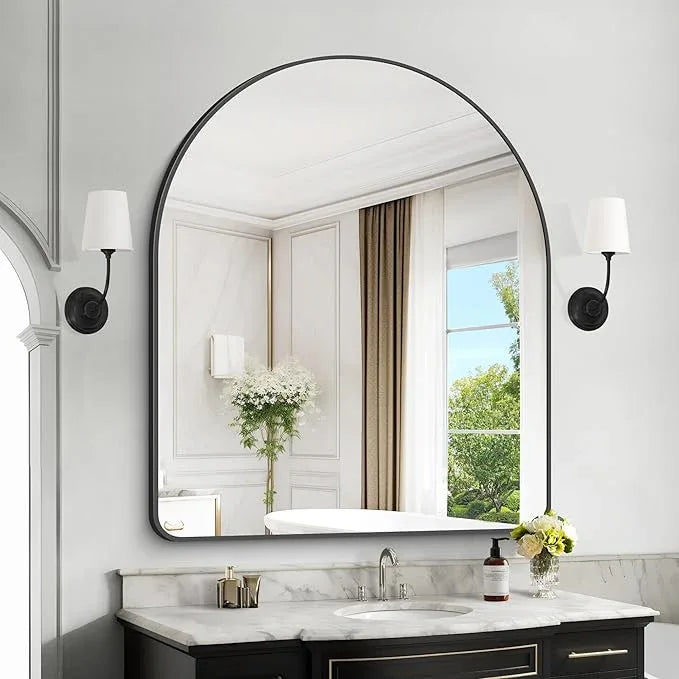 GLASHOM Arched Bathroom Mirror, 40"x48" Black Arched Mirror for Bathroom, Wall Mounted Mirror, Black Vanity Wall Mirror w/Metal Frame for Bedroom, Entryway, Living Room, Vertically Hanging - ModernBath