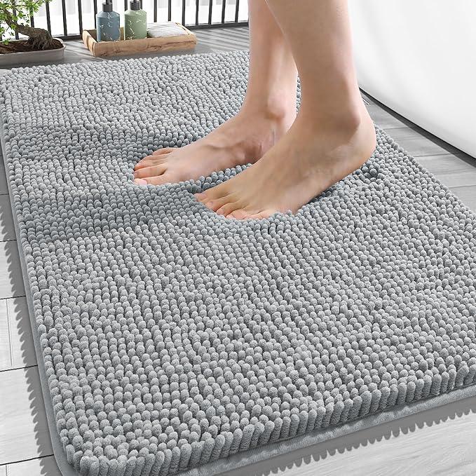 OLANLY Bathroom Rugs 34x21, Extra Soft Absorbent Chenille Bath Rugs, Rubber Backing Quick Dry, Machine Washable Bath Mats for Bathroom Floor, Tub and Shower, Home Decor Accessories, Light Grey - ModernBath