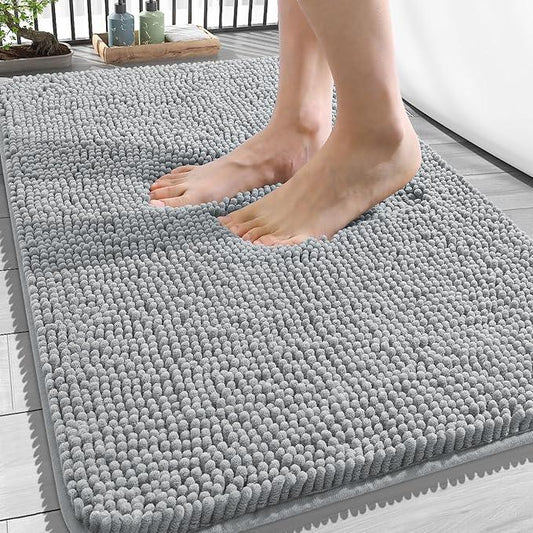 OLANLY Bathroom Rugs 34x21, Extra Soft Absorbent Chenille Bath Rugs, Rubber Backing Quick Dry, Machine Washable Bath Mats for Bathroom Floor, Tub and Shower, Home Decor Accessories, Light Grey - ModernBath