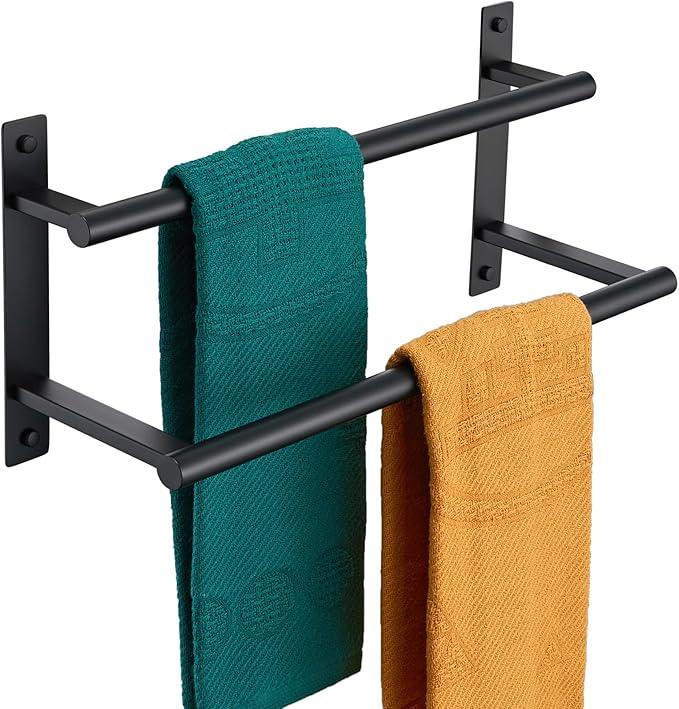KOKOSIRI 16 Inch Double Towel Bar Bath Towel Racks Bathroom Towel Holder Towel Storage Towel Shelf Wall Mounted Stainless Steel Matte Black B5010BK-L16 - ModernBath