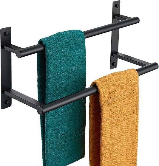 KOKOSIRI 16 Inch Double Towel Bar Bath Towel Racks Bathroom Towel Holder Towel Storage Towel Shelf Wall Mounted Stainless Steel Matte Black B5010BK-L16 - ModernBath