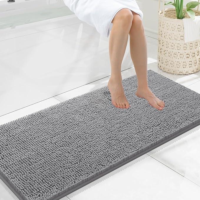 Smiry Luxury Chenille Bathroom Rugs 47x20, Extra Soft and Absorbent Shaggy Bath Mat, Machine Washable, Non-Slip Plush Carpet Runner for Tub, Shower, and Floor, Home Decor Accessories, Grey - ModernBath