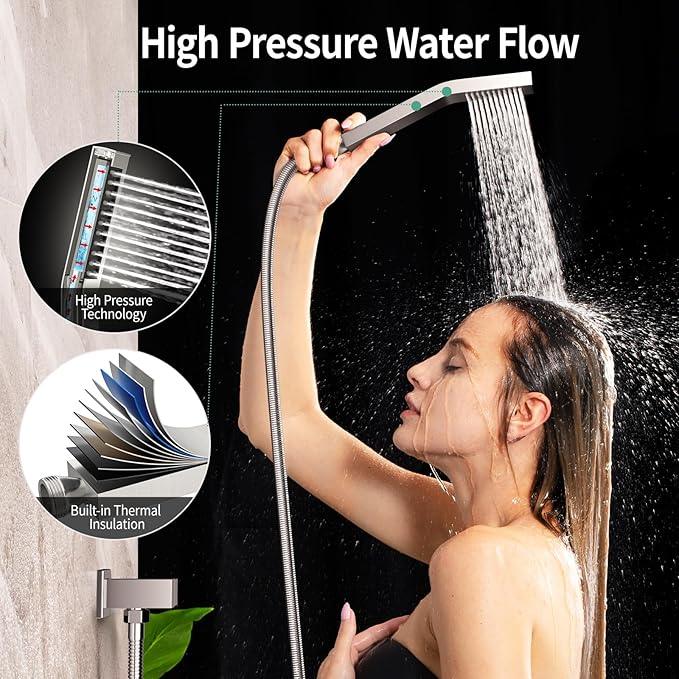SR SUN RISE Shower Faucet Set - Shower Valve with 8 Inch Rainfall Shower Head and Handheld Shower - Wall Mounted Shower System with Rough In Valve and Shower Faucet Trim Repair Kits - Brushed Nickel - ModernBath