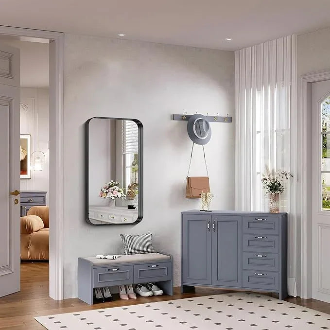 FORBATH 40x20 Inch Bathroom Mirror for Wall, Black Metal Framed Vanity Mirrors for Over Sink, Rounded-Corner Rectangle Mirror for Bedroom Living Room Entryway Hallway, Hangs Horizontal or Vertical - ModernBath