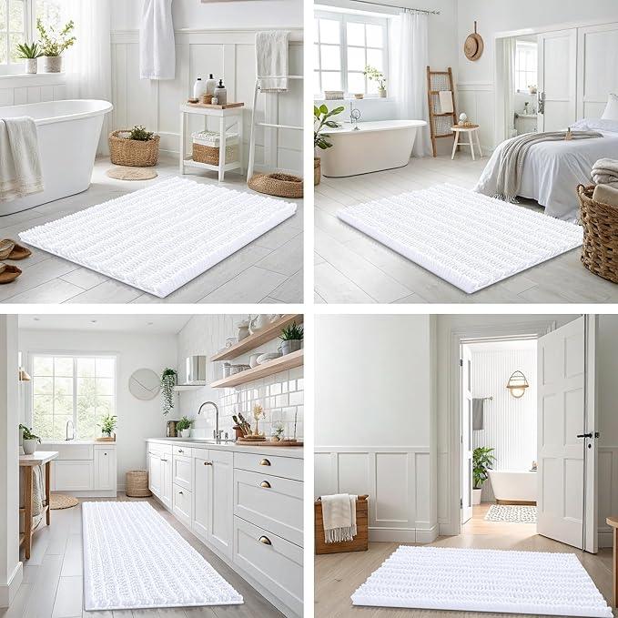 Smiry Bathroom Rugs Mat 40x32, Extra Soft Absorbent Chenille Bath Rugs, Non Slip Rubber Backing Machine Washable Quick Dry Bath Mats for Bathroom Floor, Tub, Shower, Home Decor Accessories, White - ModernBath