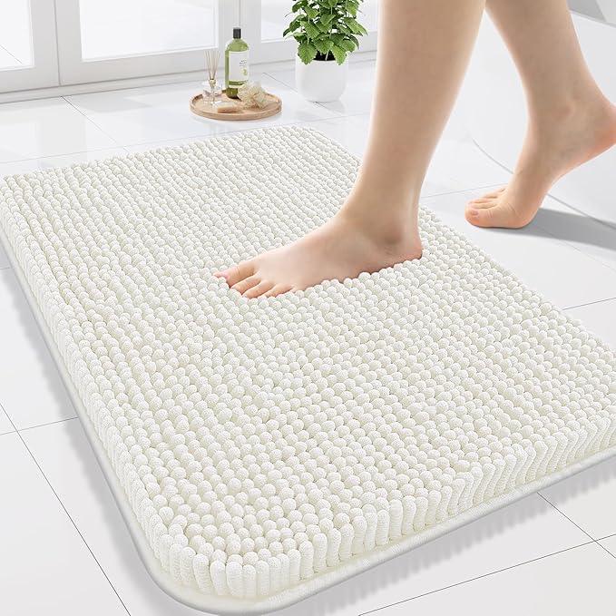 Arotive Bathroom Rugs 24x16, Extra Soft Absorbent Shaggy Chenille Bath Rugs, Machine Washable Rubber Backing Non-Slip Bath Mats for Bathroom Floor Tub and Shower, Home Decor Accessories, Ivory - ModernBath