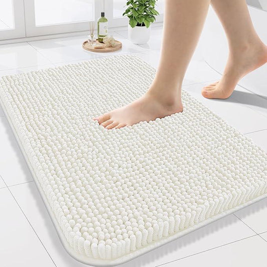 Arotive Bathroom Rugs 24x16, Extra Soft Absorbent Shaggy Chenille Bath Rugs, Machine Washable Rubber Backing Non-Slip Bath Mats for Bathroom Floor Tub and Shower, Home Decor Accessories, Ivory - ModernBath
