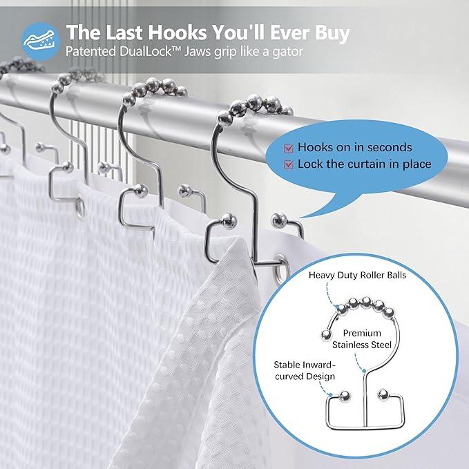VANZAVANZU Luxury 3 in 1 Shower Curtain Set 3D Textured Waffle Weave Bathroom Curtain with Waterproof SGS Certified Fabric Liner & 12 Anti-Fall Stainless Steel Hooks, Machine Washable 72"x84" (White) - ModernBath