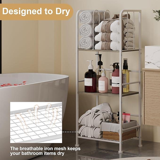 Towel Rack Free Standing 3-Tier M-Shaped Detachable Dividers, Durable Metal Holder, Pool Towel Rack, Space-Saving Towel Storage Organizer, Modern Bath Towel Shelf for Home, Poolside, White - ModernBath