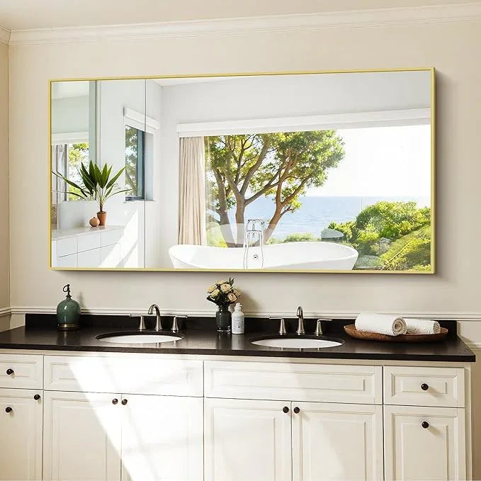 KOCUUY Large Gold Bathroom Mirror, 60x30 inch Rectangular Mirror for Bathroom Sink, Oversized Wall Mirror with Metal Gold Frame for Living Room, Farmhouse, Entryway, Hang Horizontal/Vertical - ModernBath