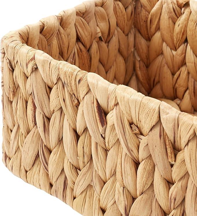 Casafield Set of 2 Bathroom Storage Baskets, Natural - Water Hyacinth, 16" W x 6.75" D x 4.25" H, Woven Toilet Tank Topper Bins for Organizing Tissues, Toilet Paper, Toiletries, Shelves - ModernBath