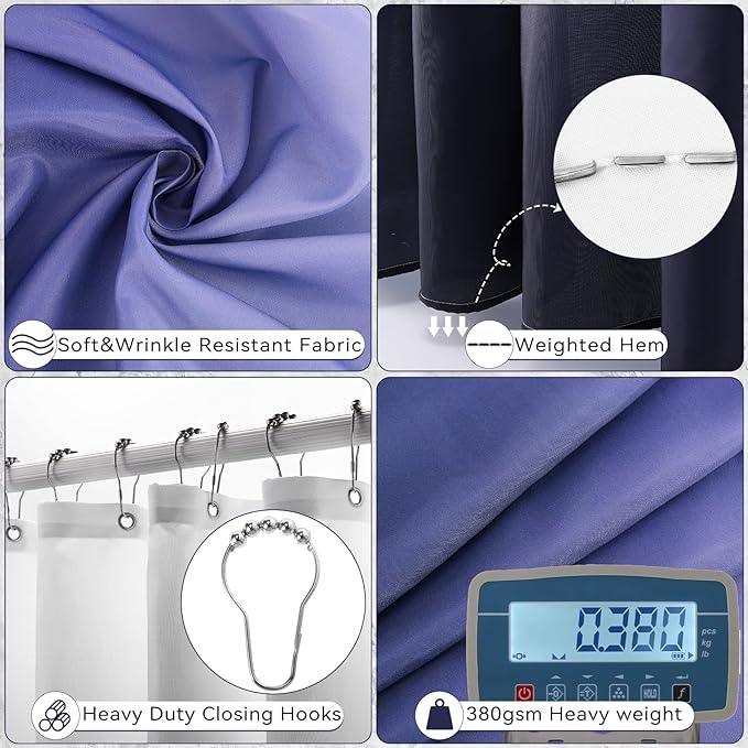 XLHOMO Bathroom Accessory Set–Bathroom Sets with Shower Curtain and Rugs, No Slip Bathroom Rugs Super Absorbent, Blue Ombre Water-Proof Shower Curtain with Hooks, Blue Bathroom Sets Complete for Home - ModernBath