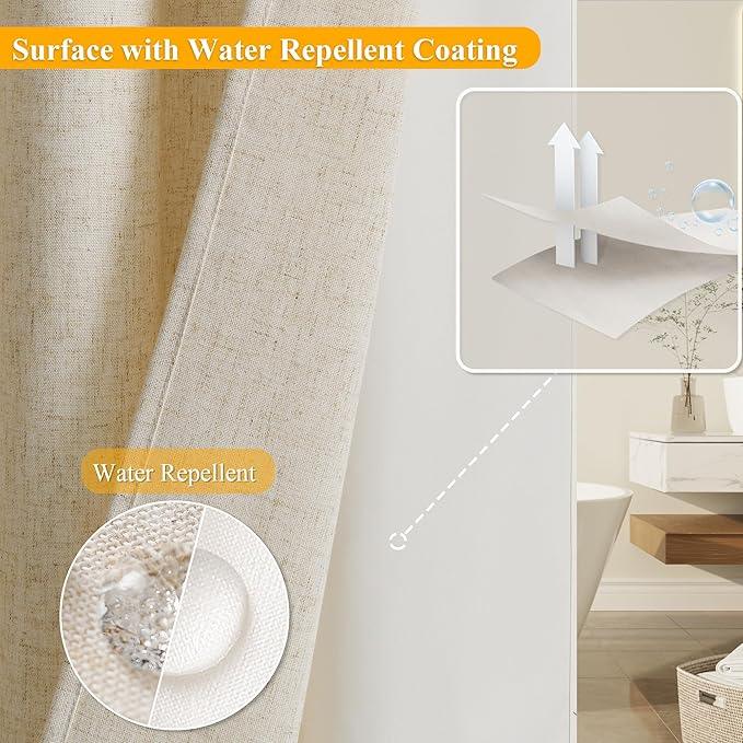 Jowels No Hooks Needed Linen Shower Curtain and Liner Set,Beige Hotel Luxury Decor Shower Curtains for Bathroom with See Through Top Window,Water Resistant Fabric,72Wx81L,Cream - ModernBath