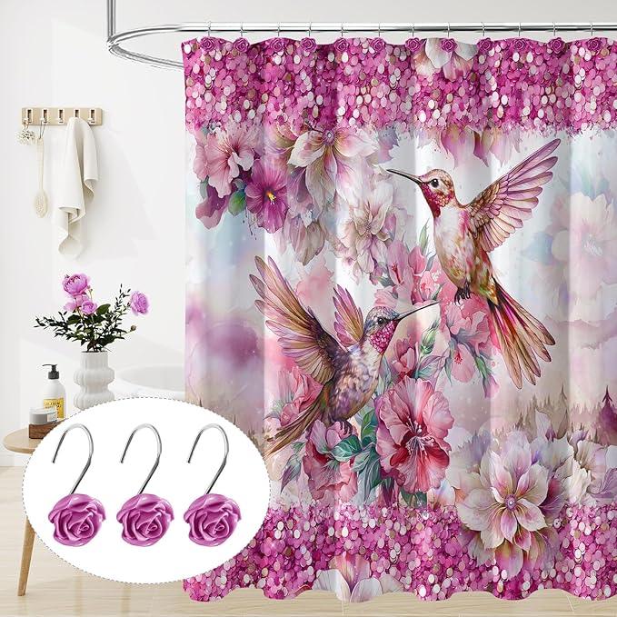 Litabel Rose Flower Shower Curtain Hooks 12PCS,Home Decorative Burgundy Rose Shower Curtain Hooks Metal Rustproof Cute Rose Flower Shower Hooks Rings Bathroom Shower Rods Decoration Accessories - ModernBath