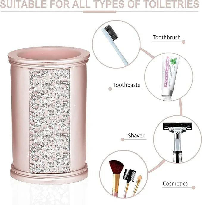 Zahari Home 4pc Sinatra Stylish Bathroom Accessories Set Liquid Soap Dispenser, Tumbler, Tooth Brush Holder and Soap Dish Modern Classic Luxury Decor Bling Mosaic Glass Blush Bathroom Accessories - ModernBath