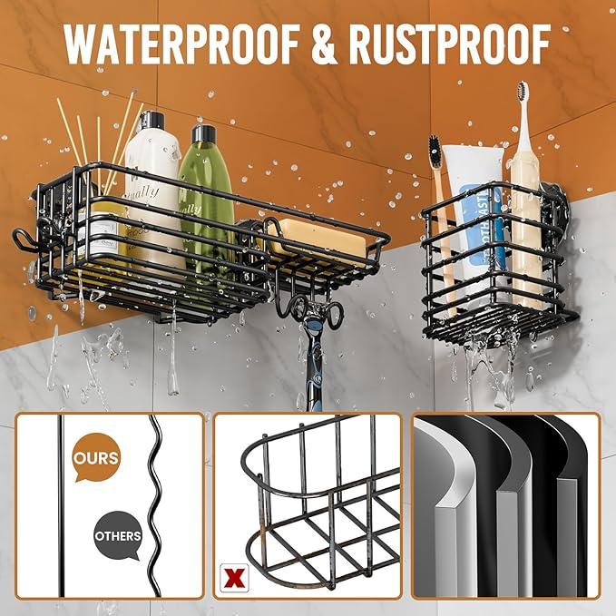 LEVERLOC Shower Caddy Suction Cup, 3 Pack Heavy Duty Bathroom Organizer for Inside Shower with Hooks & Soap holder, Removable Bathroom Holder, Rustproof Black Storage - ModernBath