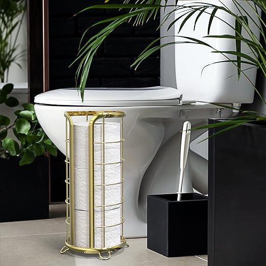 BROOKSTONE, Gold Toilet Paper Holder, Freestanding Bathroom Tissue Organizer, Minimalistic Storage Solution, Modern & Stylish Design [Holds MEGA Rolls] - ModernBath