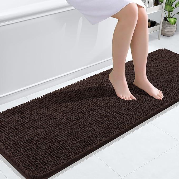 OLANLY Bathroom Rugs 59x20, Extra Soft Absorbent Chenille Bath Rugs, Rubber Backing Quick Dry, Machine Washable Bath Mats for Bathroom Floor, Tub and Shower, Home Decor Accessories, Brown - ModernBath