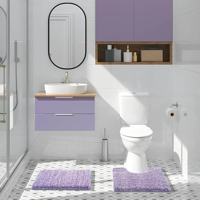 Yimobra Bathroom Rugs Non Slip Washable, Ultra Soft and Water Absorbent Bath Mats, Plush Fluffy Shower Mat Outside, Microfiber Thick Matts for Bathroom Floor/Sink, 24x17, Purple and White - ModernBath