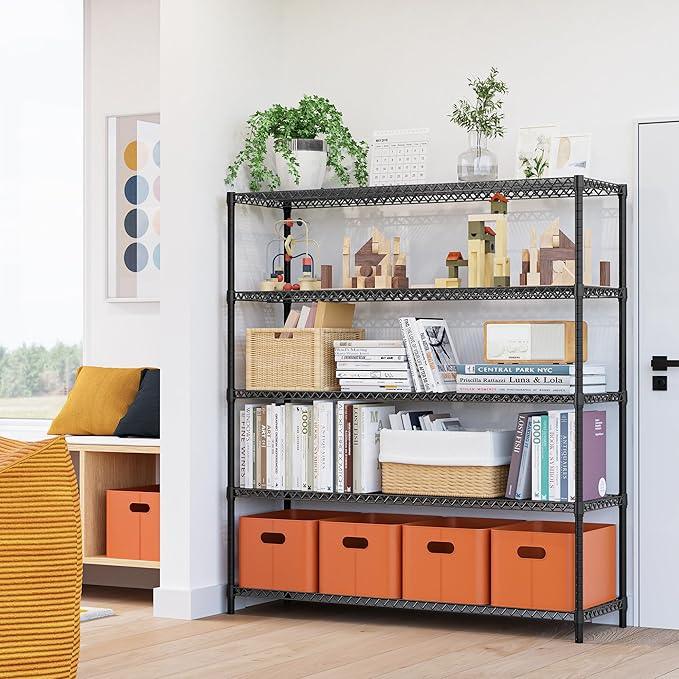 5 Tiers Storage Shelves Load 3300LBS, Metal Shelving Wire Metal Shelving Unit Shelves for Storage Adjustable Garage Shelving for Pantry Kitchen Garage Black 17.7" D x 59.1" W x 70.4" H - ModernBath