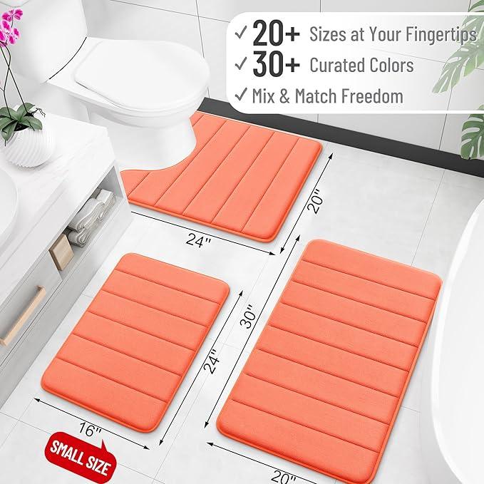 OLANLY Memory Foam Bath Mat 24x16, Super Soft Absorbent Bathroom Rugs, Quick Dry, Machine Washable Shower Floor Rugs, Bathmat Carpet, Bathroom Home Decor Accessories, Coral - ModernBath