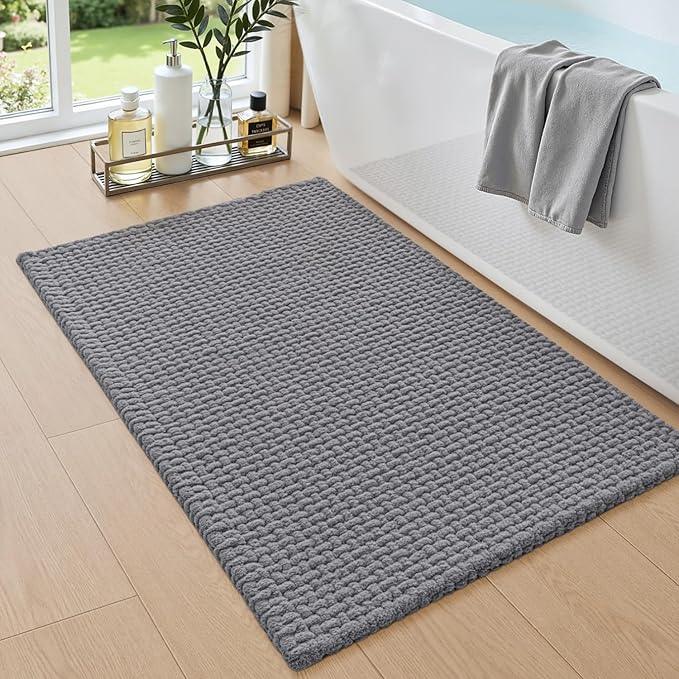 DEXI Bathroom Rugs 20x32, Non Slip Washable Bath Mat, Absorbent Chenille Bathmat, Ultra Soft Thick Carpet for Tub Shower Floor, Grey - ModernBath