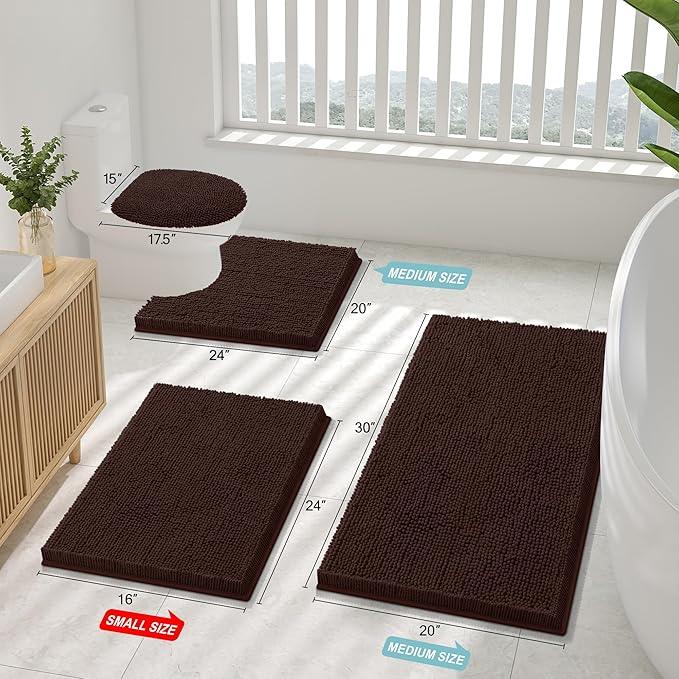 Smiry Luxury Chenille Bathroom Rugs 47x17, Extra Soft and Absorbent Shaggy Bath Mat, Machine Washable, Non-Slip Plush Carpet Runner for Tub, Shower, and Floor, Home Decor Accessories, Brown - ModernBath