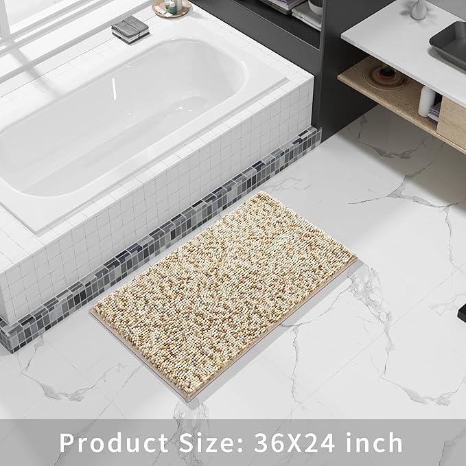 Yimobra Bath Mats for Bathroom Non Slip, 36x24, Extra Soft Chenille Bathroom Rugs, Luxury Fluffy Long Matts for Tub, Plush Shaggy Carpet, Water Absorb, Machine Washable, Beige & Light Coffee - ModernBath