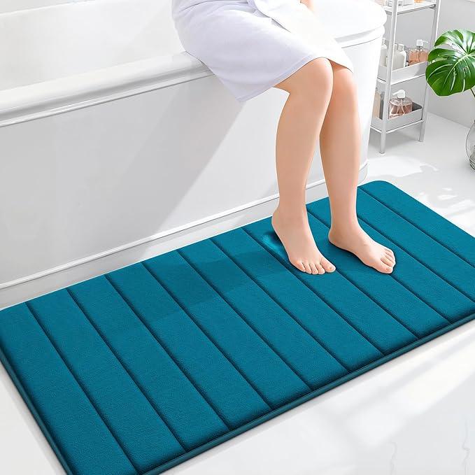 OLANLY Memory Foam Long Bathroom Rugs Runner 47x24, Super Soft Absorbent Bath Mat, Quick Dry, Machine Washable Shower Floor Rugs, Bathmat Carpet, Bathroom Home Decor Accessories, Peacock Blue - ModernBath