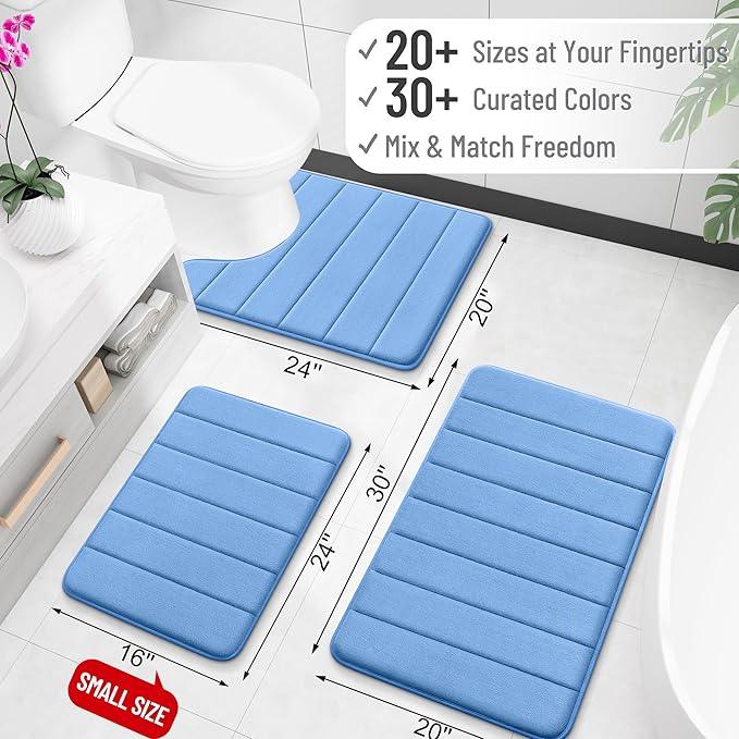 OLANLY Memory Foam Long Bathroom Rugs Runner 47x17, Super Soft Absorbent Bath Mat, Quick Dry, Machine Washable Shower Rugs, Bathmat Carpet, Bathroom Home Decor Accessories, Cornflower Blue - ModernBath