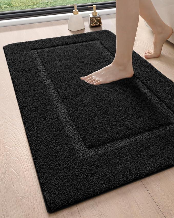 DEXI Bathroom Rugs 43x24, Washable Non Slip Bath Mat for Shower Floor, Absorbent Quick Dry Bathmat with Rubber Backing, Ultra Soft Plush Carpet for Tub, Black - ModernBath