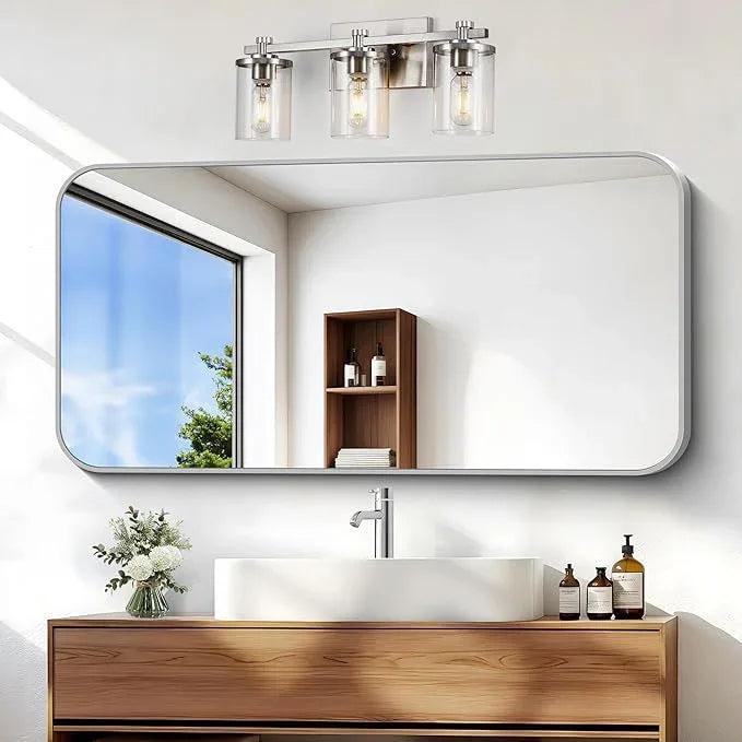 BONEWEI Silver Bathroom Mirror,20x40 inch Wall Mirror for Bathroom Wall Mounted,Rectangle Mirror for Bathroom Over Sink,Modern Frame Round Corner for Living Room,Bedroom Entryway,Horizontal/Vertical - ModernBath