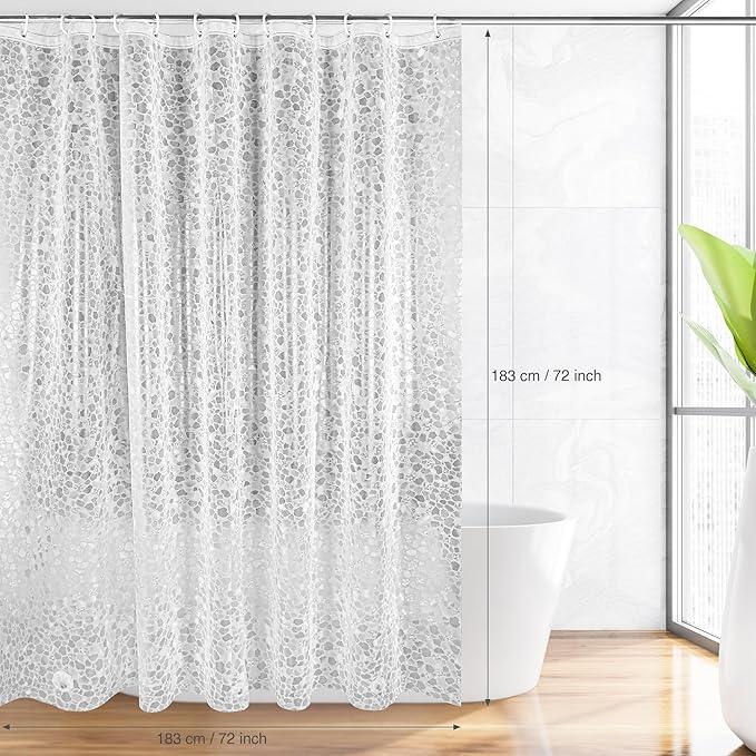 WELTRXE Bathroom Shower Curtain Liner 8G EVA Thick, 72x72 Inch 3D Frosted Pebble Plastic Shower Curtains, Heavy Duty Waterproof Shower Liner with Weighted Magnets, 12 Hooks, Rustproof Metal Grommet - ModernBath
