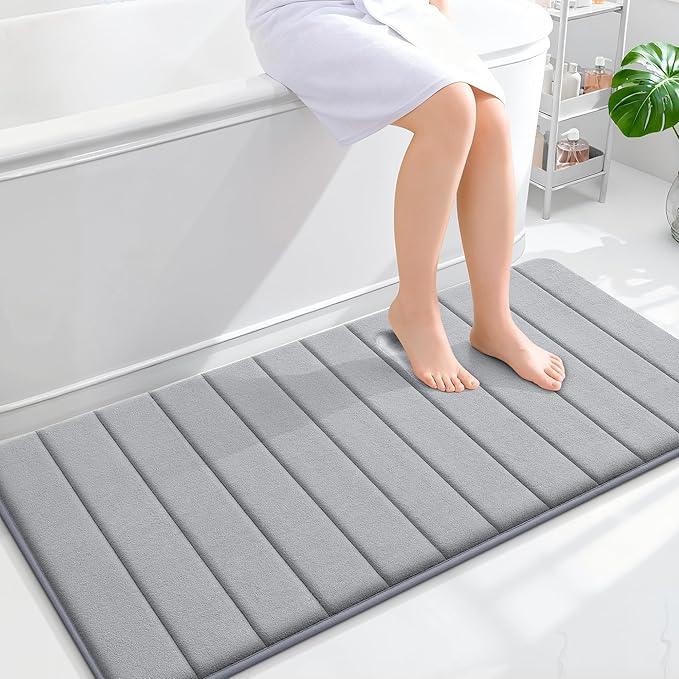 OLANLY Memory Foam Long Bathroom Rugs Runner 47x24, Super Soft Absorbent Bath Mat, Quick Dry, Machine Washable Shower Floor Rugs, Bathmat Carpet, Bathroom Home Decor Accessories, Grey - ModernBath