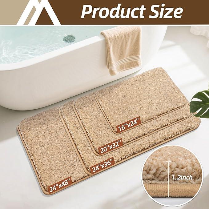COSY HOMEER Bath Rugs for Bathroom Extra Thick - Anti-Slip Bath Mats Soft Plush Yarn Shaggy 100% Strong Mirco Polyeste Mat Living Room Bedroom Mat Floor Water Absorbent(Beige,24x36 - Inches) - ModernBath